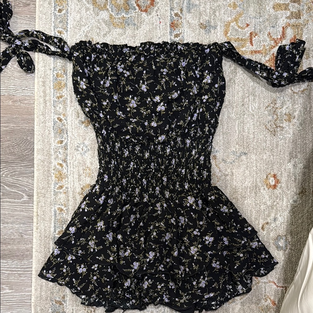 Floral Black Smocked Dress